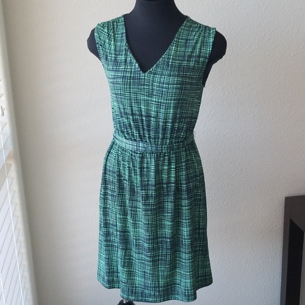 Green & Blue Dress Tie Waist Dress